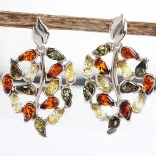 Amber Leaf Multicoloured Baltic Amber Earrings