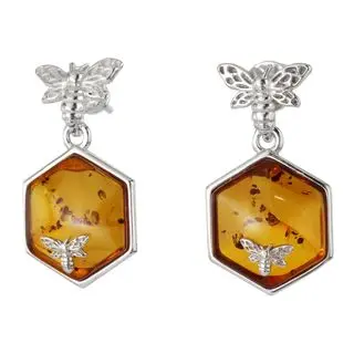 Honey Baltic Amber Double Bee Drop Earrings