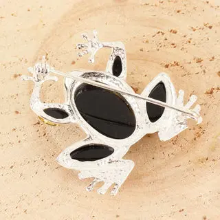 Green Baltic Amber Frog Sterling Silver Brooch