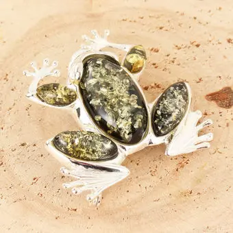 Large Green Baltic Amber Sterling Silver Frog Brooch Large Green Baltic Amber Sterling Silver Frog Brooch