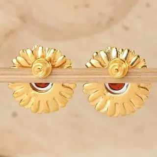 Gold Plated Sterling Silver Sunflower Amber Earrings