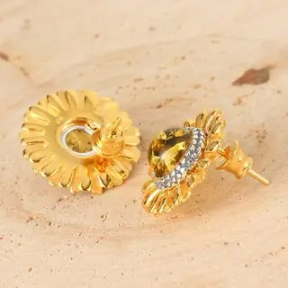 Baltic Amber Gold Plated Sterling Silver Sunflower Earrings