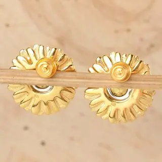 Gold Plated Sterling Silver Baltic Amber Sunflower Studs