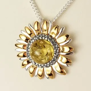 Baltic Amber Gold Plated Sunflower Pendant