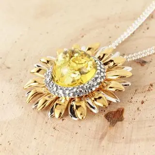 Sterling Silver Sunflower Baltic Amber Pendant