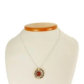 Silver Sunflower Baltic Amber Pendant