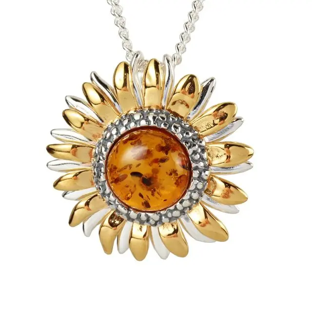 Honey Baltic Amber Sunflower Pendant