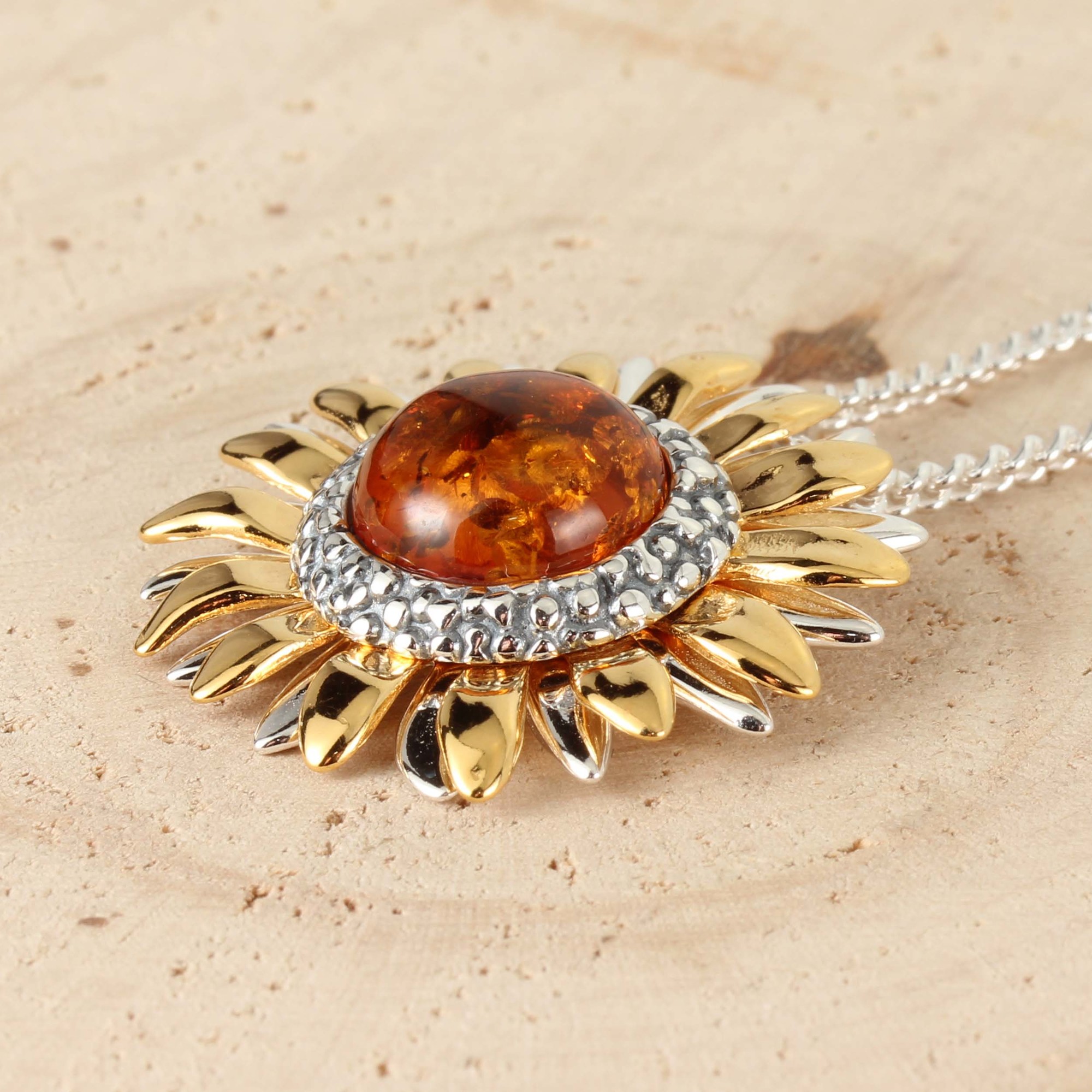 Sterling Silver & Baltic Honey Amber Pendant 'Florence' - Genuine Amber Square Pendant On 18" Chain