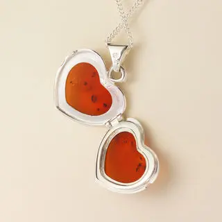 Double Sided Silver Heart Baltic Amber Locket