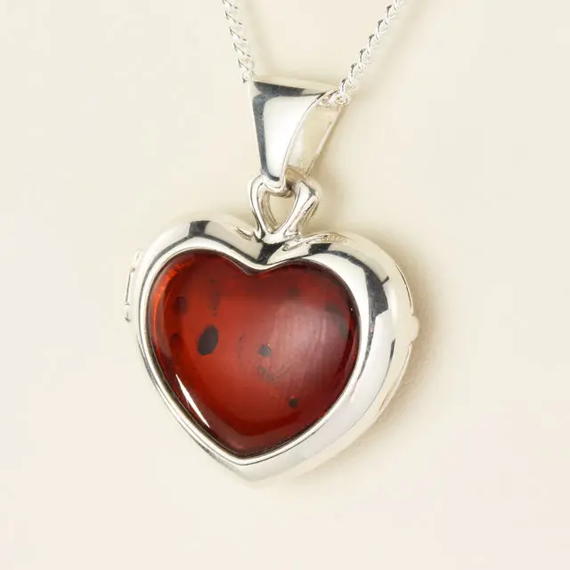 Sterling Silver Heart Honey Baltic Amber Locket