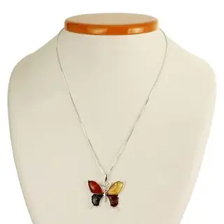 Sterling Silver Baltic Amber Butterfly Pendant