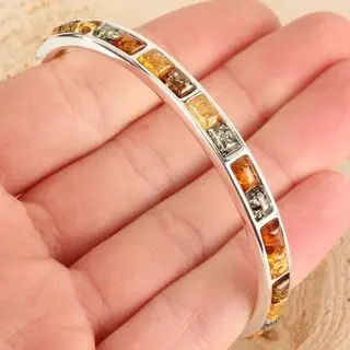 Heavy Sterling Silver Slave Bangle Baltic Amber