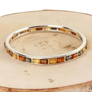 Multicoloured Baltic Amber Silver Slave Bracelet