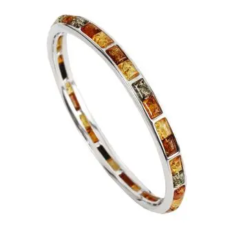 Multicoloured Baltic Amber Heavy Sterling Silver Slave Bangle