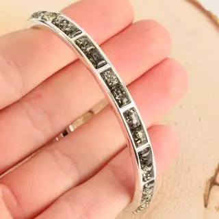 Sterling Silver Slave Bangle Green Baltic Amber