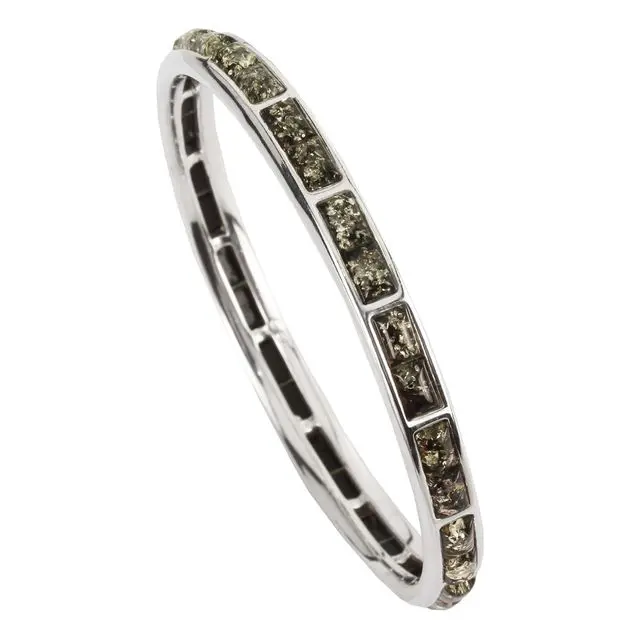 Green Baltic Amber Slave Bangle Heavy Sterling Silver