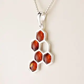 Sterling Silver Honeycomb Baltic Amber Pendant