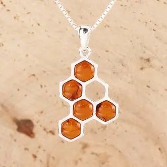 Honey Baltic Amber Honeycomb Sterling Silver Pendant Honey Baltic Amber Honeycomb Sterling Silver Pendant