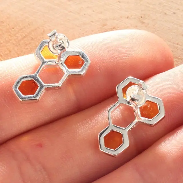 Sterling Silver Honeycomb Baltic Amber Earrings