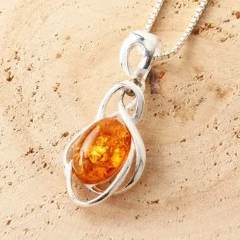 Honey Baltic Amber Celtic Loops Pendant Sterling Silver Honey Baltic Amber Celtic Loops Pendant Sterling Silver