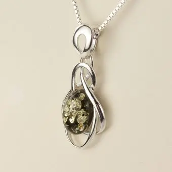 Green Baltic Amber Celtic Loops Pendant Sterling Silver Green Baltic Amber Celtic Loops Pendant Sterling Silver
