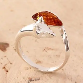 Baltic Amber Sterling Silver Fox Ring