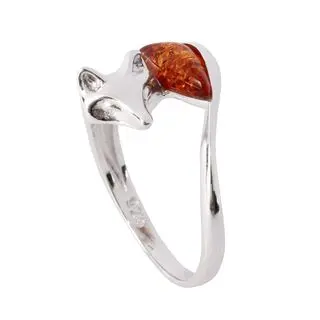 Sterling Silver Baltic Amber Fox Ring