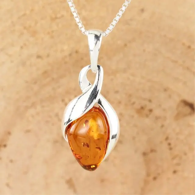 Honey Baltic Amber Tulip Bud Sterling Silver Pendant