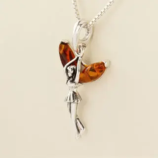 Baltic Amber Sterling Silver Fairy Pendant