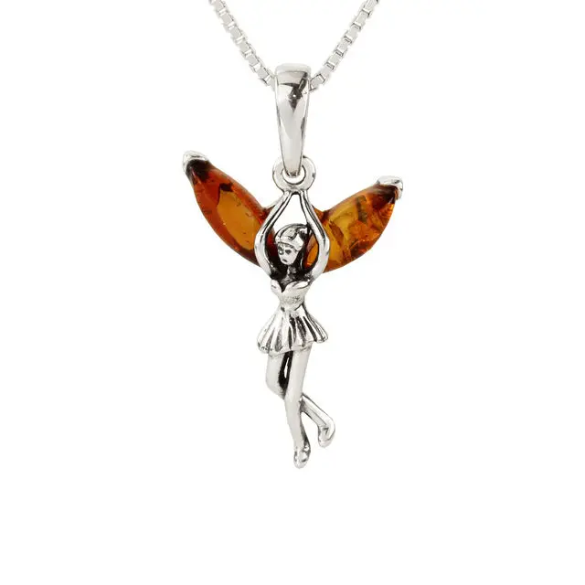 Sterling Silver Honey Baltic Amber Fairy Pendant
