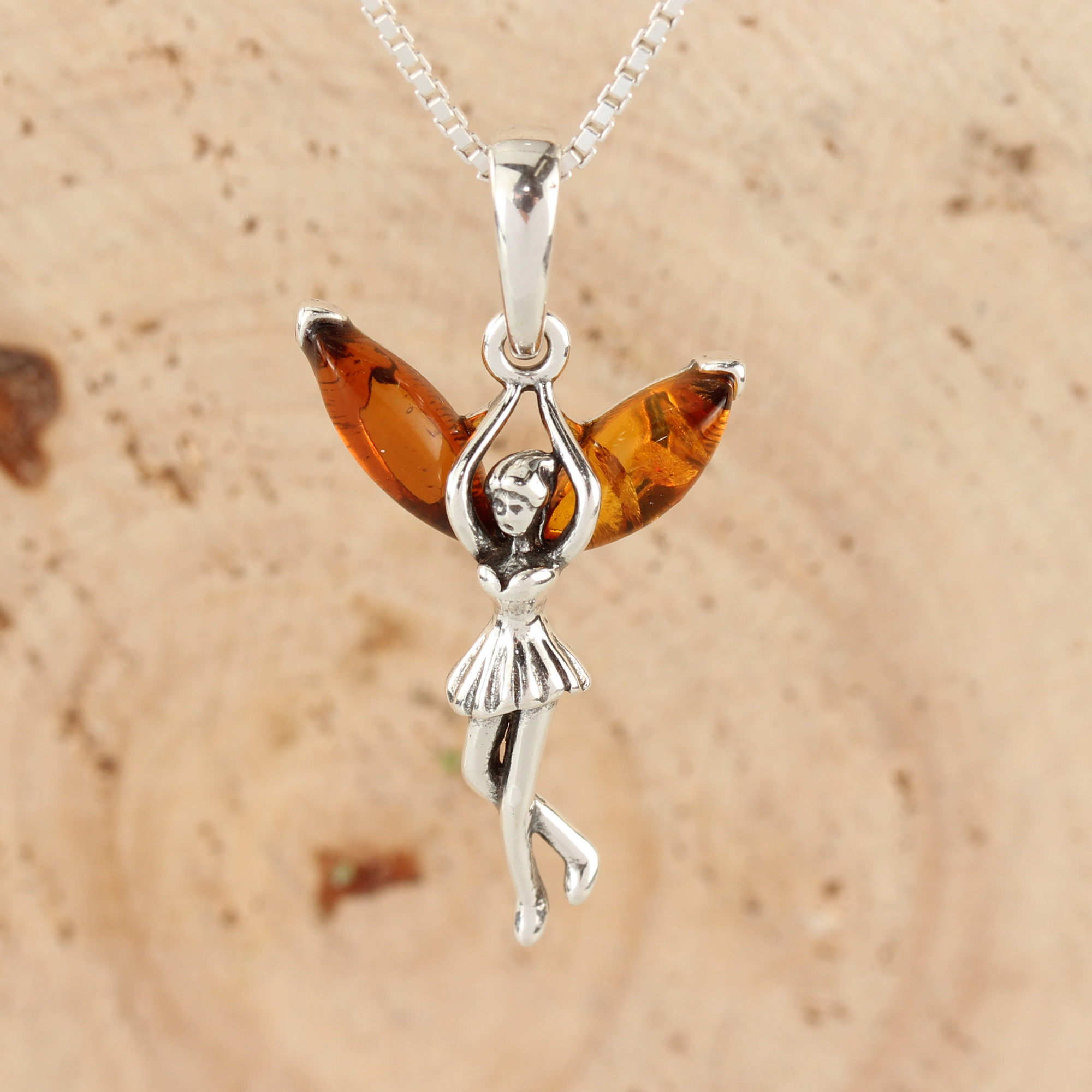 Honey Baltic Amber Sterling Silver Fairy Pendant