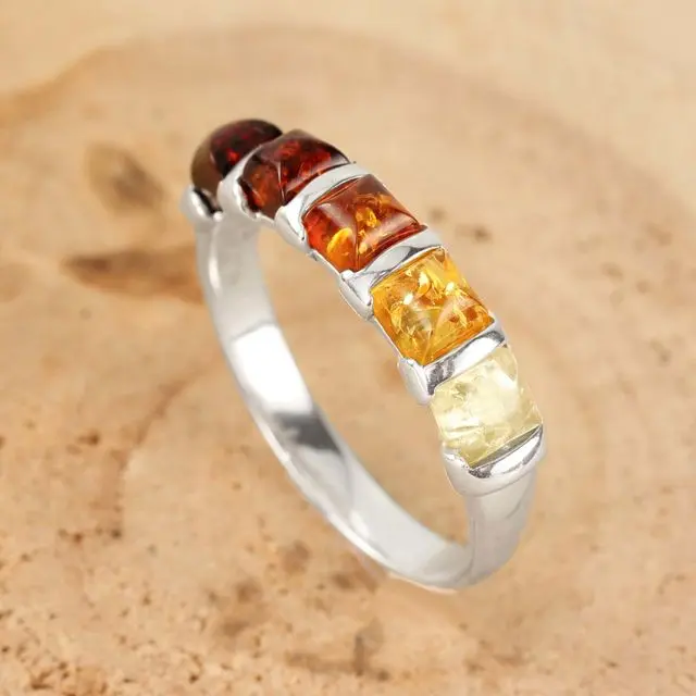 Multicoloured Baltic Amber Sterling Silver Ring