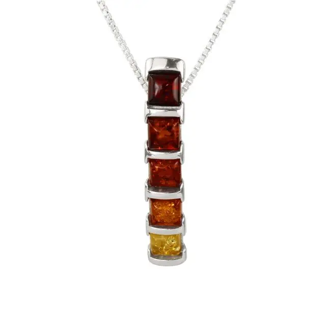 Multicoloured Baltic Amber Sterling Silver Graduated Pendant