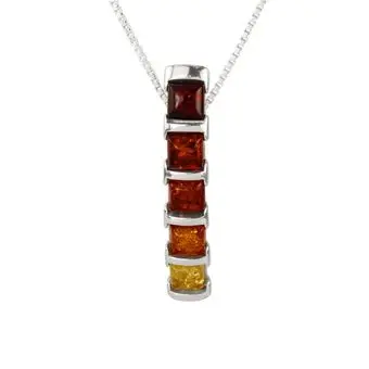 Multicoloured Baltic Amber Sterling Silver Graduated Pendant Multicoloured Baltic Amber Sterling Silver Graduated Pendant