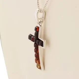 Baltic Amber Cross Sterling Silver Pendant