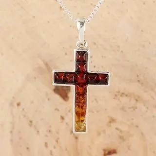 Sterling Silver Cross Baltic Amber Pendant