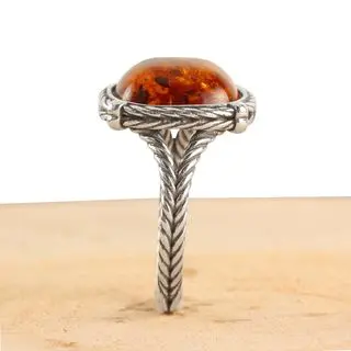 Sterling silver Rope Edged Baltic Amber Ring