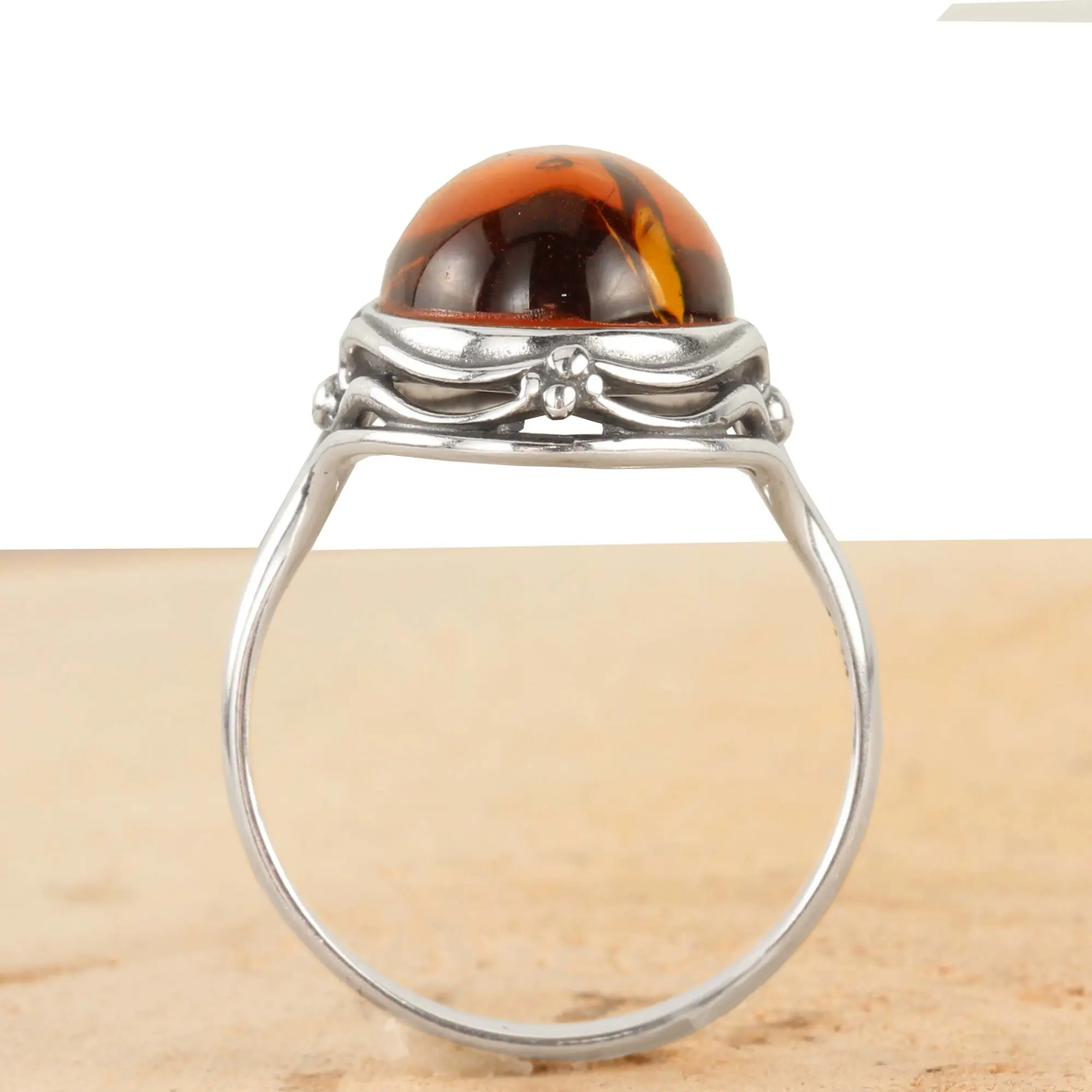 Handmade 925 Sterling Silver & Natural Baltic Amber Ring - Size 8, Cluster Style