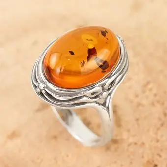 Honey Baltic Amber Scroll Edged Sterling Silver Ring Honey Baltic Amber Scroll Edged Sterling Silver Ring