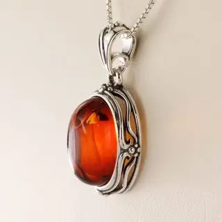 Baltic Amber Scroll Edged Sterling Silver Pendant