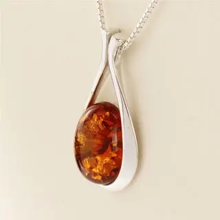 Baltic Amber Sterling Silver Wishbone Pendant