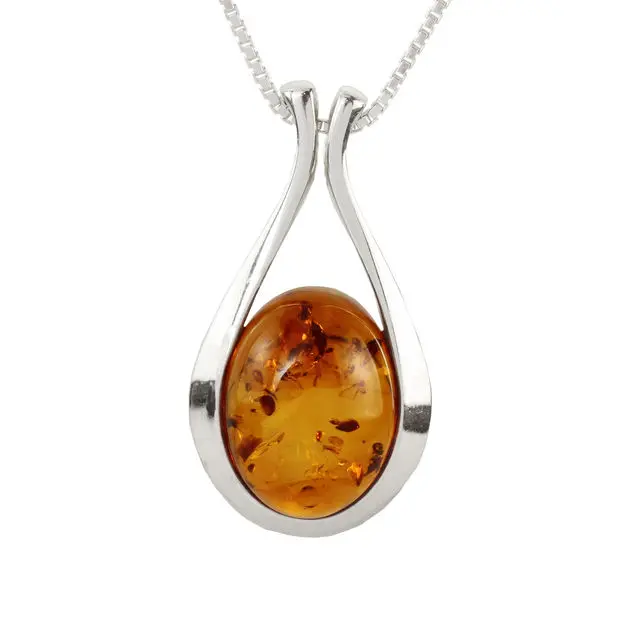 Honey Baltic Amber Sterling Silver Wishbone Pendant