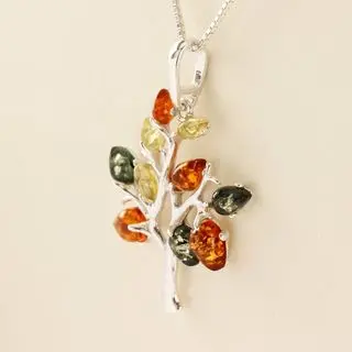 Sterling Silver Tree Multicoloured Baltic Amber