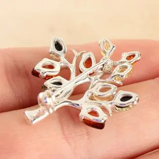 Multicoloured Baltic Amber Sterling Silver Brooch