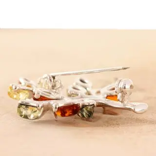 Sterling Silver Tree Baltic Amber Brooch