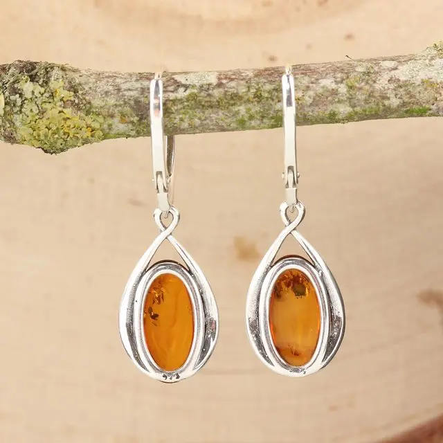 Sterling Silver Baltic Amber Drop Earrings