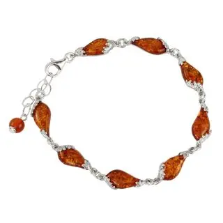 Honey Baltic Amber Flower Adjustable Sterling Silver Bracelet