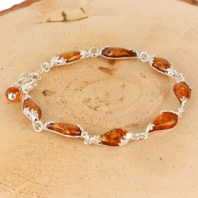 Sterling Silver Baltic Amber Adjustable Bracelet