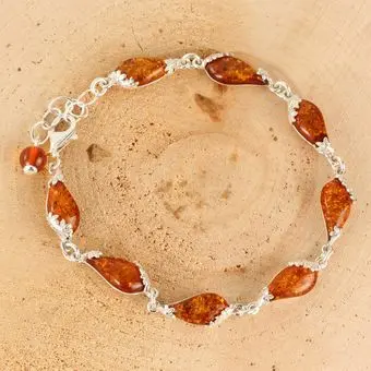 Honey Baltic Amber Flower Edged Sterling Silver Adjustable Bracelet Honey Baltic Amber Flower Edged Sterling Silver Adjustable Bracelet