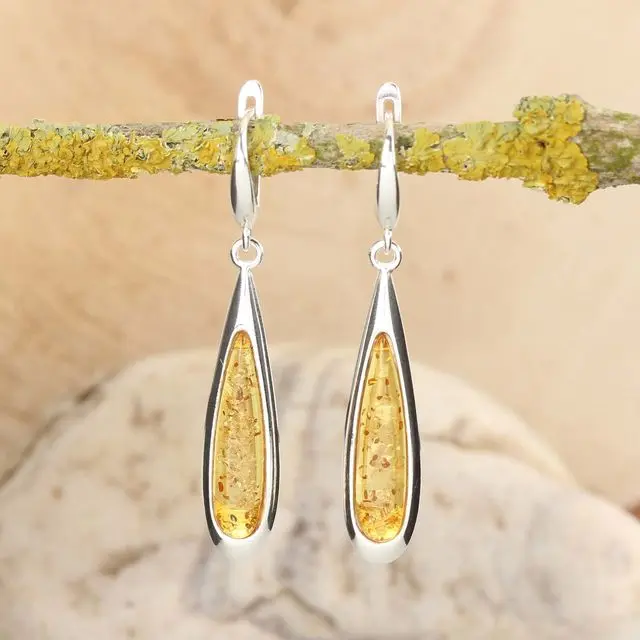 Lemon Baltic Amber Sterling Silver Drop Earrings